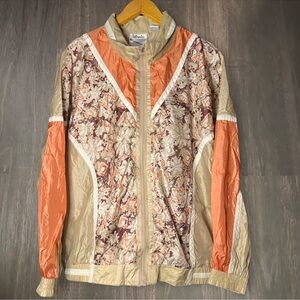 Vintage 80s Ski Jacket Beige Orange Abstract Print Windbreaker Size M